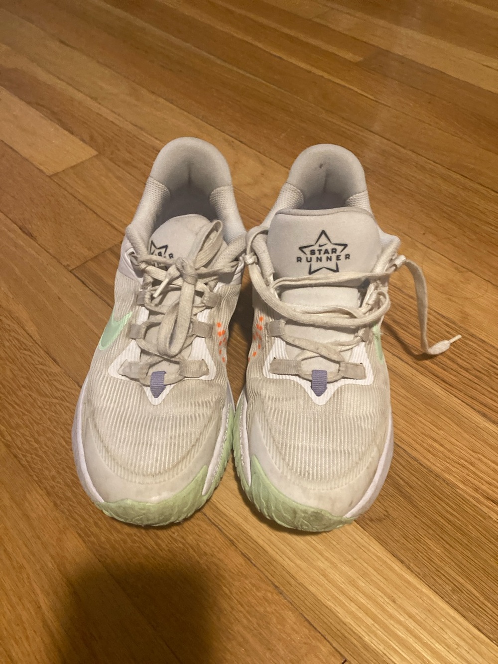 Nike Kids White Sneakers with Mint Green & orange Accents